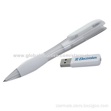 Shock-Resistant Ball Point Pen/USB Flash Drive, Made of Plastic Material, Various Colors Available